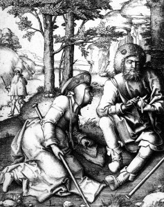 L. van Leyden. Besiilsintys piligrimai, apie 1508